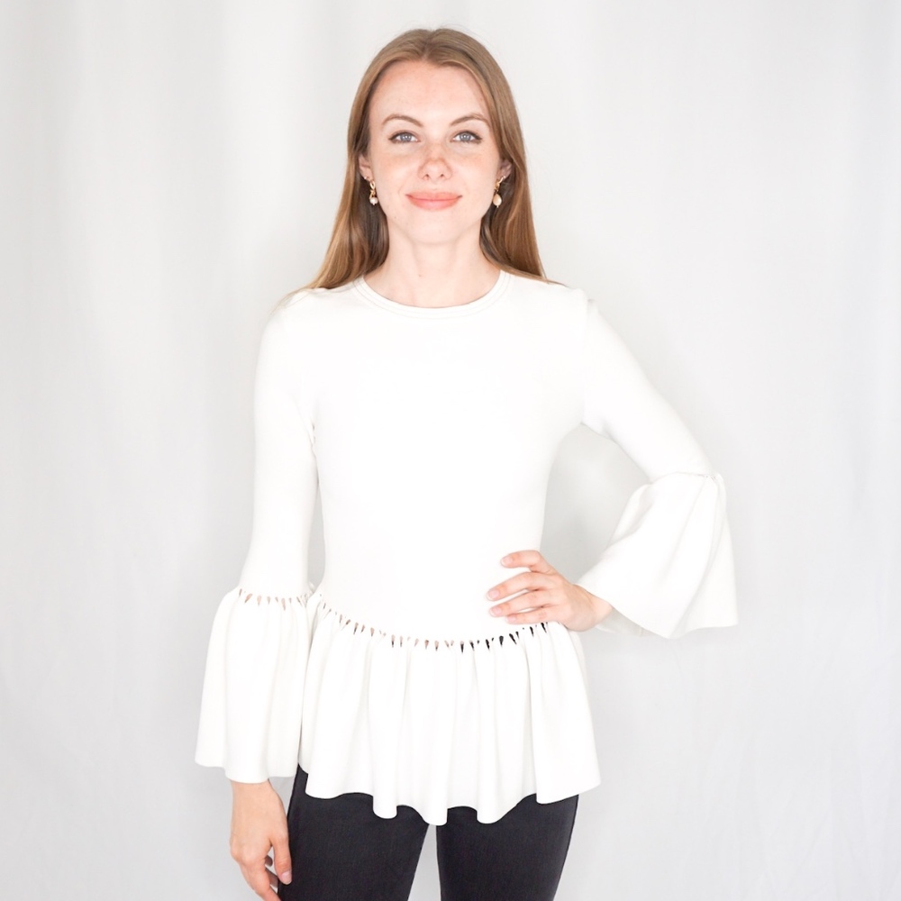 JONATHAN SIMKHAI Knit Bell Sleeve Peplum Top 0005 - Picture 2 of 8